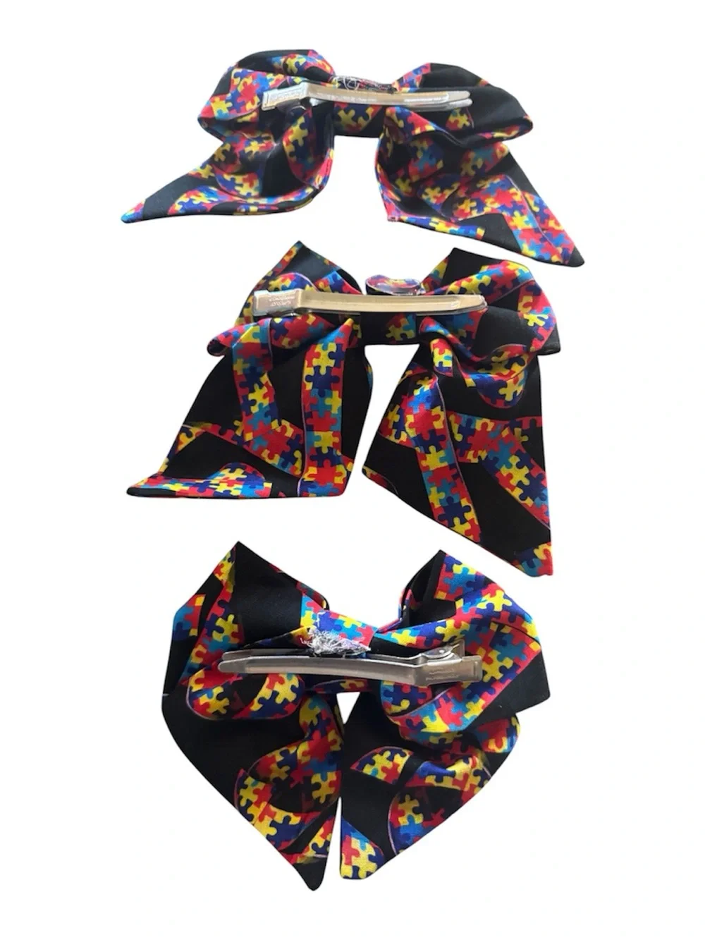 Autism Awareness Puzzle Print Black Hair Bows for Kids